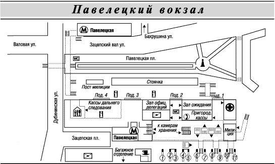 Схема Павелецкого вокзала