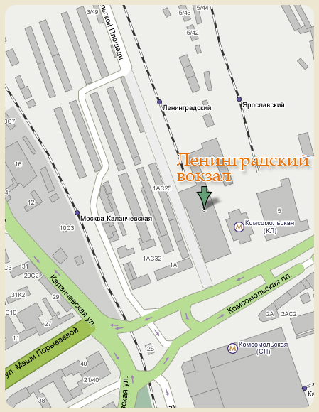 Ленинградский вокзал на карте Москвы